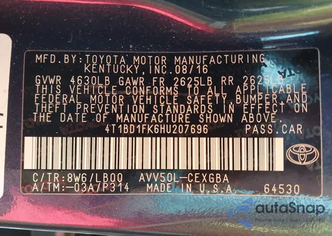 2017 Toyota Camry Hybrid Xle z USA, uszkodzony, nr VIN 4T1BD1FK6HU207696